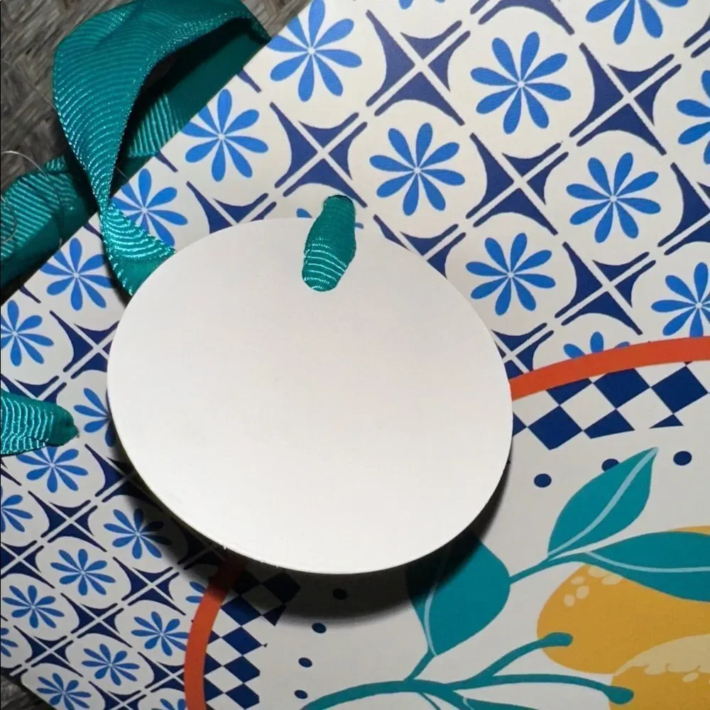 Punch Studio WHITE NAVY GOLD Floral Lemons Checkered RIBBON HANDLES GIFT BAG